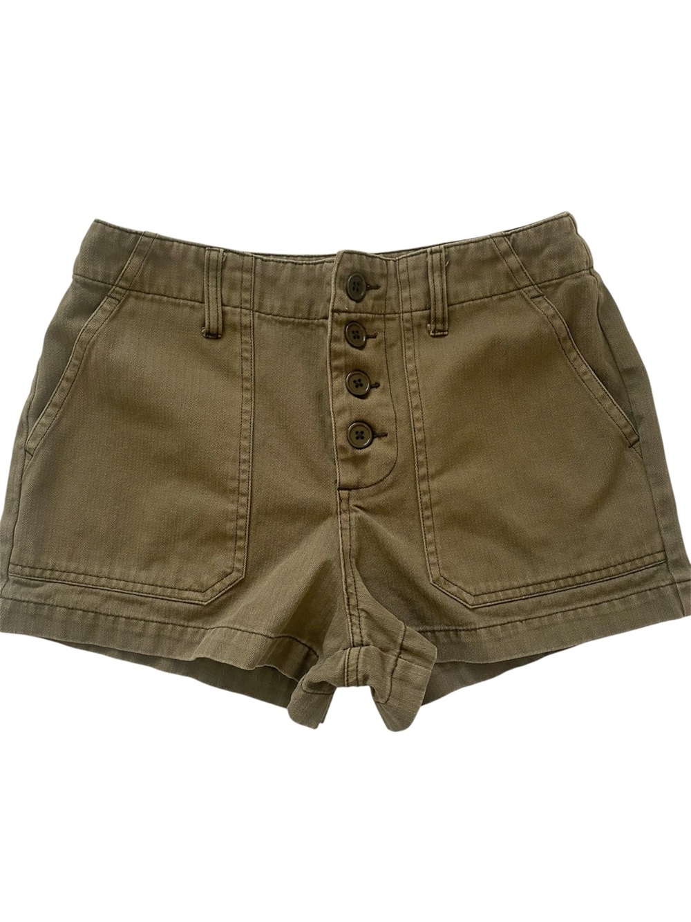 Others Follow Olive Green High Waist Button-Front Women's Shorts